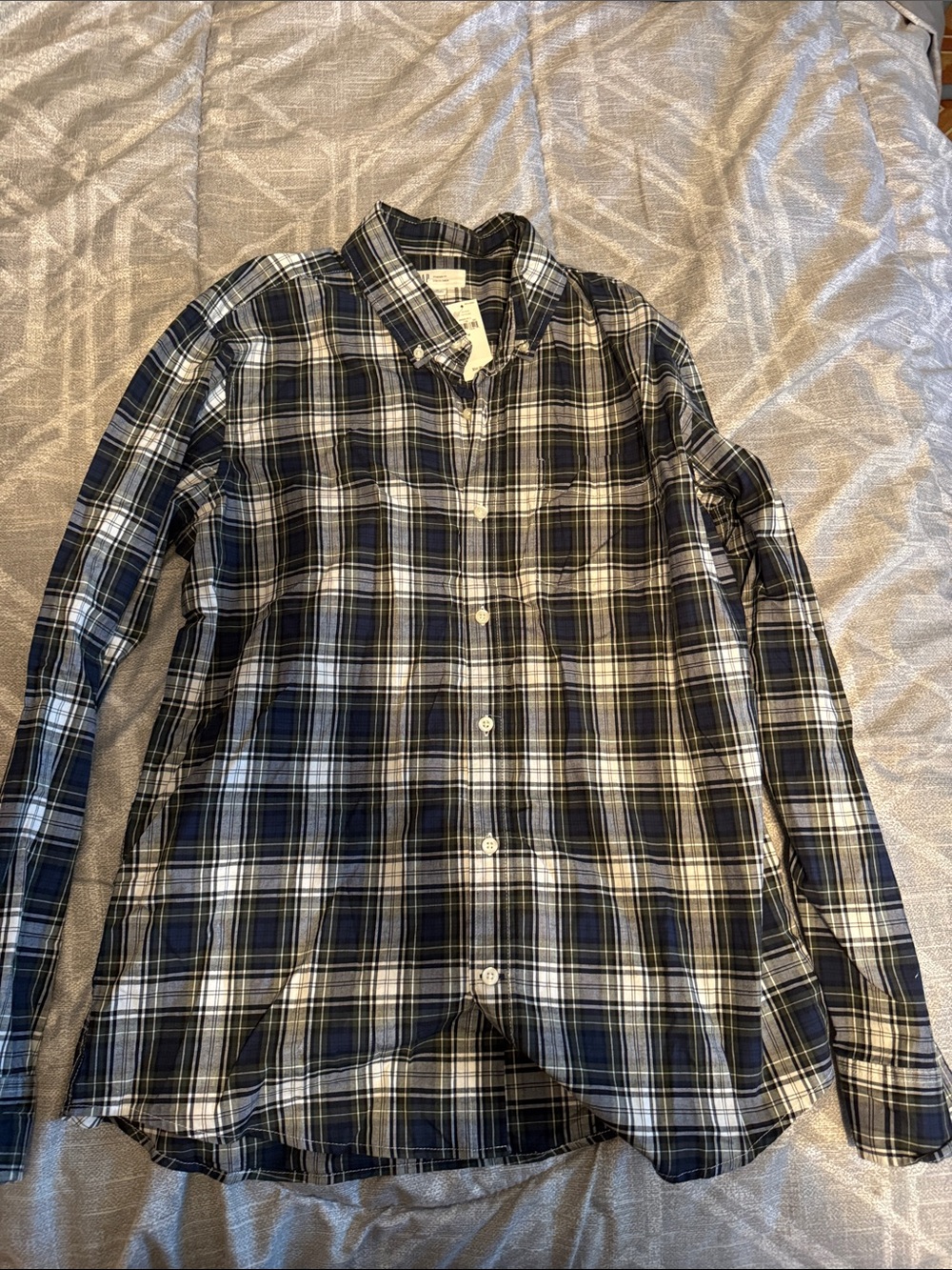GAP Men's Black, White & Yellow Plaid Button-Down Shirt